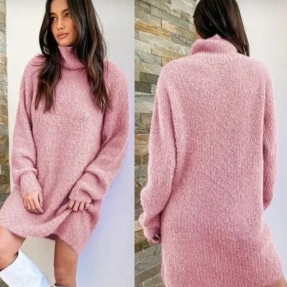 Lulu's Pink Cowl Neck Sweater Dress - Picture 1 of 6